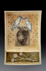 "Birds of the Heart", soda fired clay, 7.5"x11"x2"